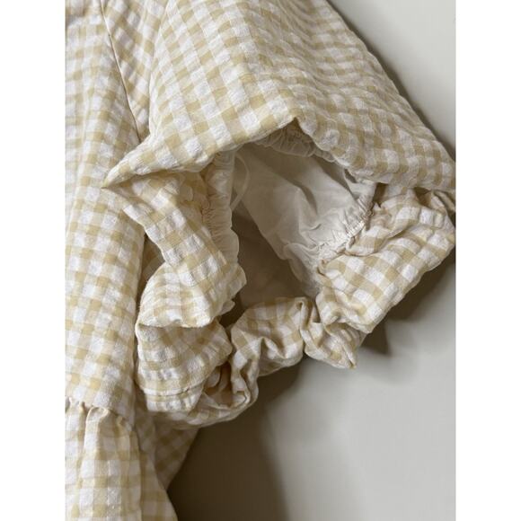 Old Navy Women Puff-Sleeve Smocked Seersucker Babydoll Top 3X Yellow Tan Gingham - Picture 4 of 16